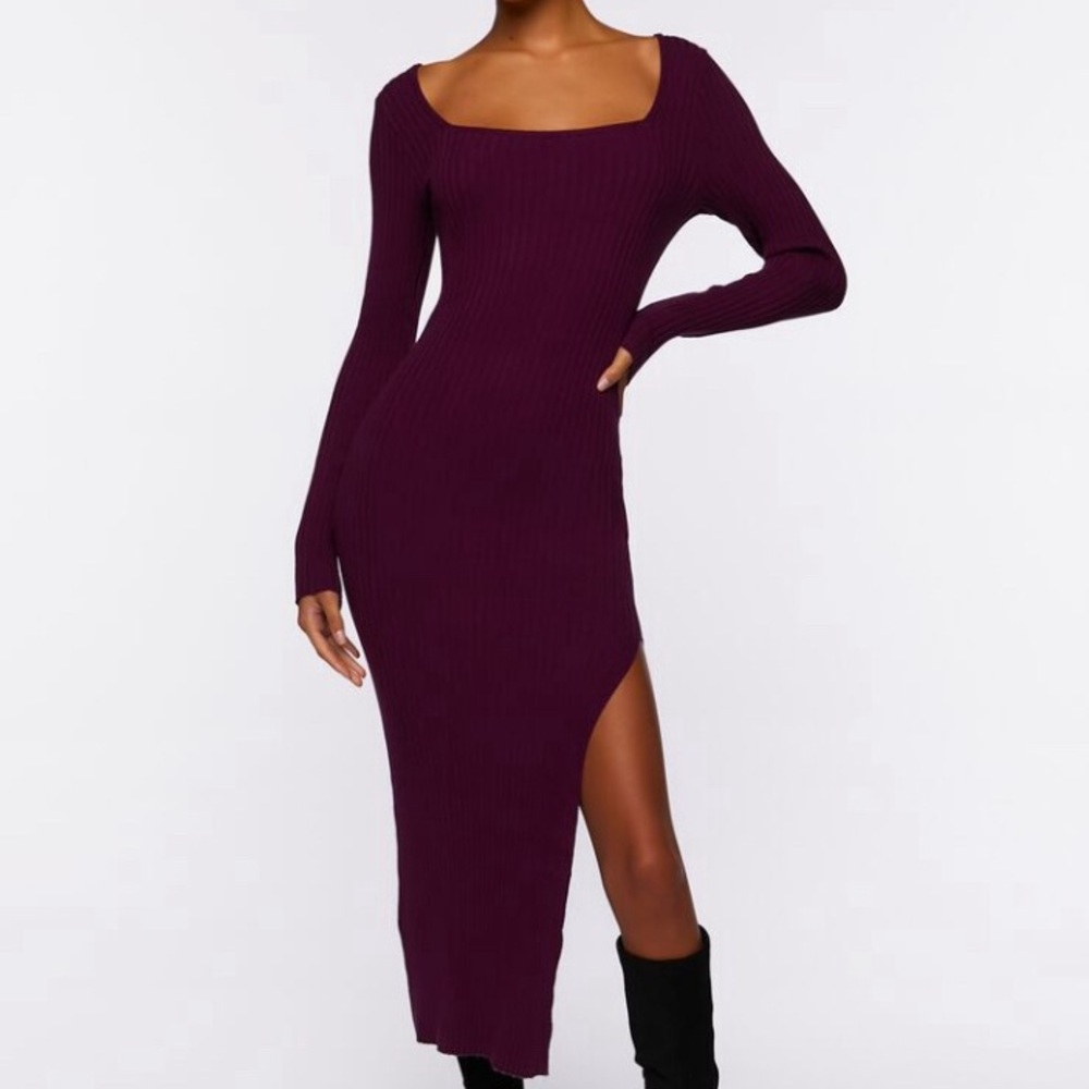 Thigh slit midi sweater dress NWT